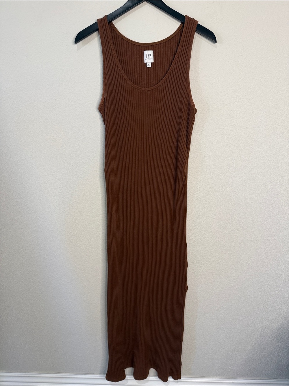 GAP Maternity Ribbed Sleeveless Maxi Dress Chocolate Brown Size L - Picture 2 of 5